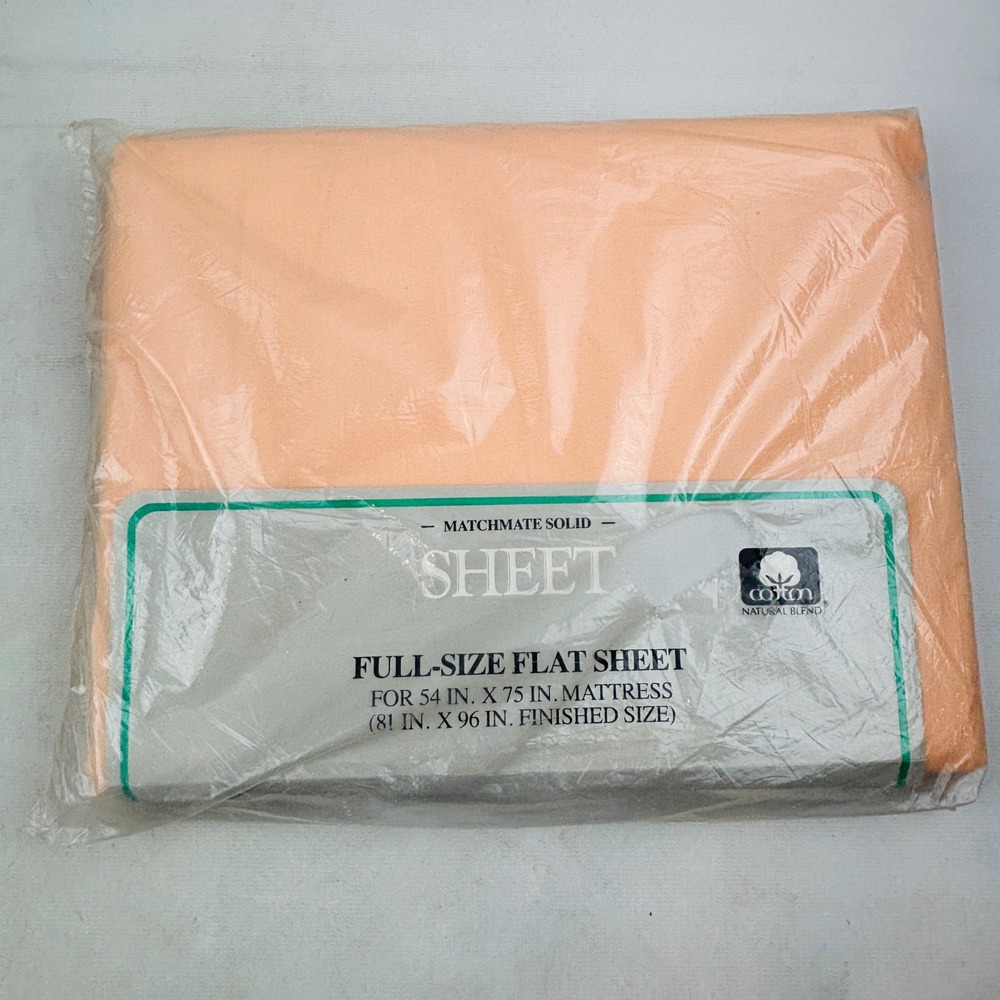 Vintage Sears Matchmate Solid Full Flat Sheet Coral Light Peach Perma-Prest New